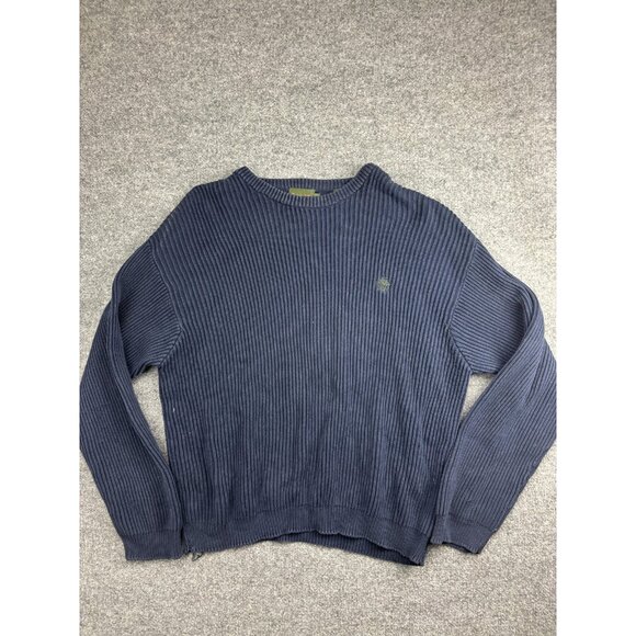 Vintage Timberland Sweater Mens Large Navy Blue Weathergear Ribbed Crewneck 90s - Picture 1 of 9